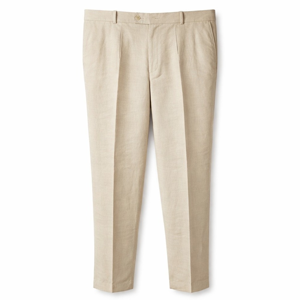 Vtg STRUCTURE Linen Blend Trouser Pant Sz 38x34 (38x33) Cream Summer Coastal GUC